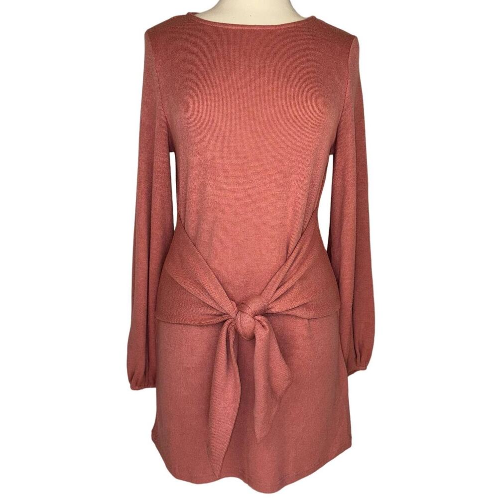 SAINTS + SECRETS | Dusty Pink Front Tie Knit‎ Sweater Mini Dress | Women's Small